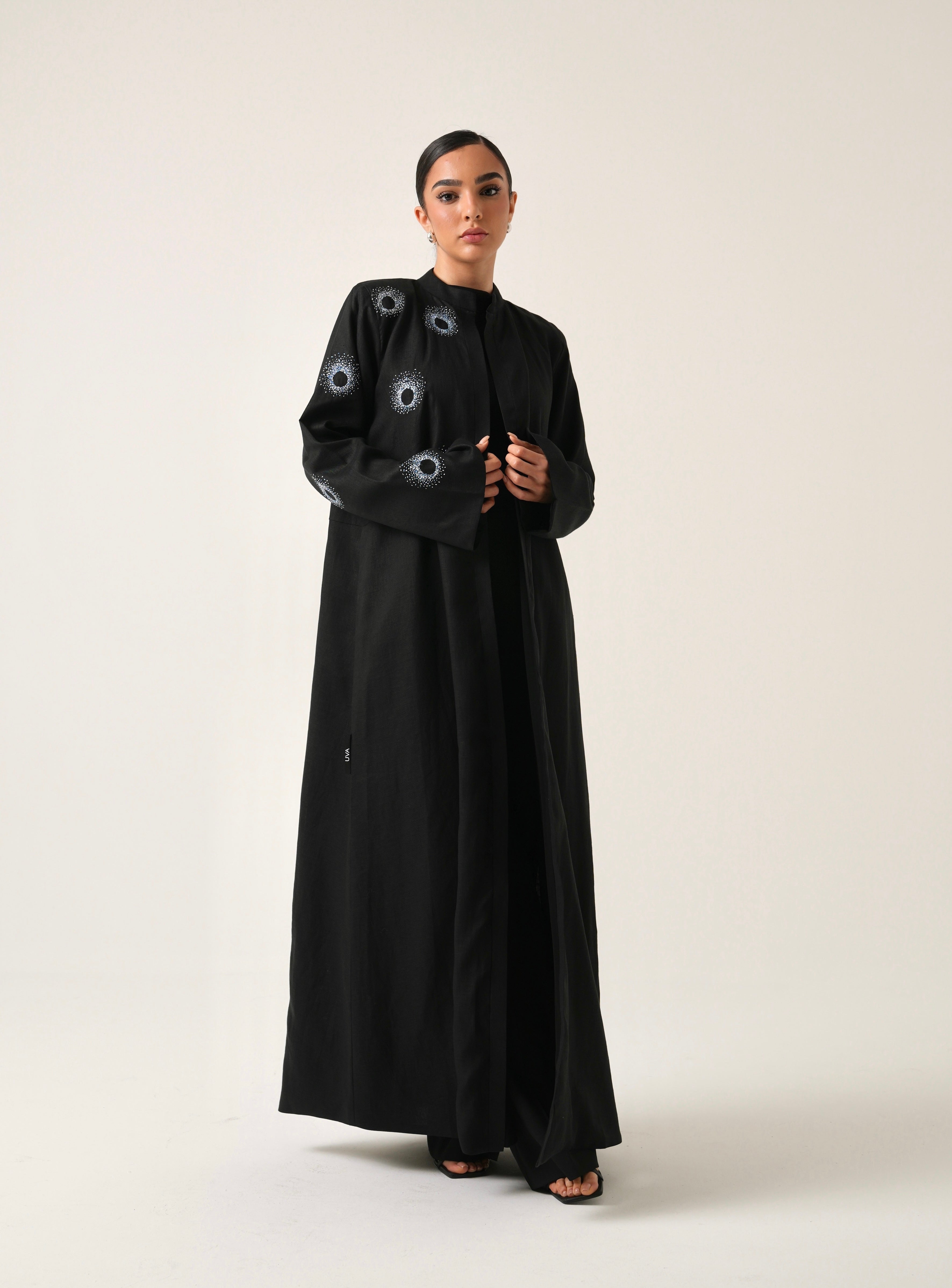 Black Abaya with Blue Embroidery
