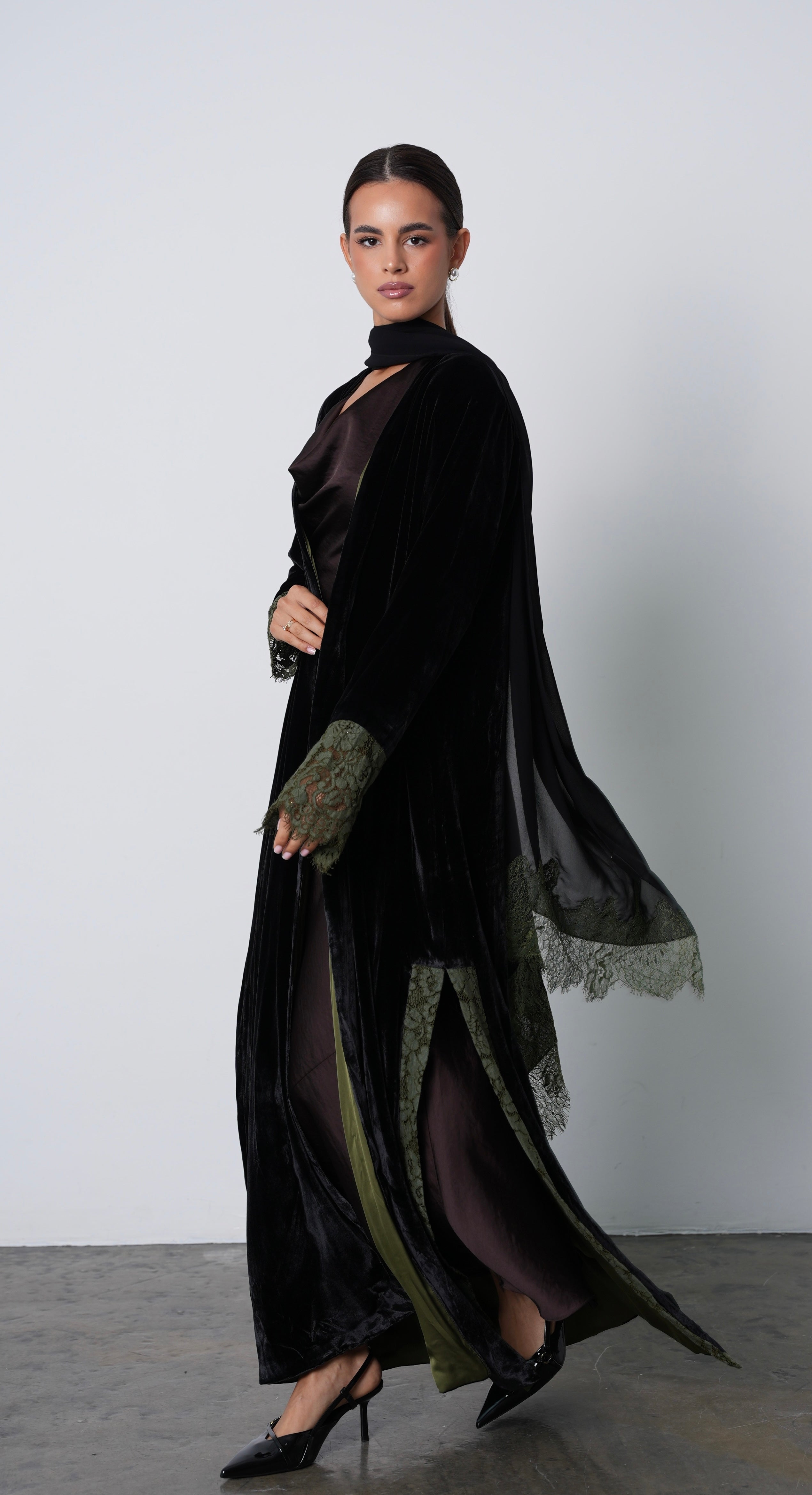 Black Crepe Abaya with Lace