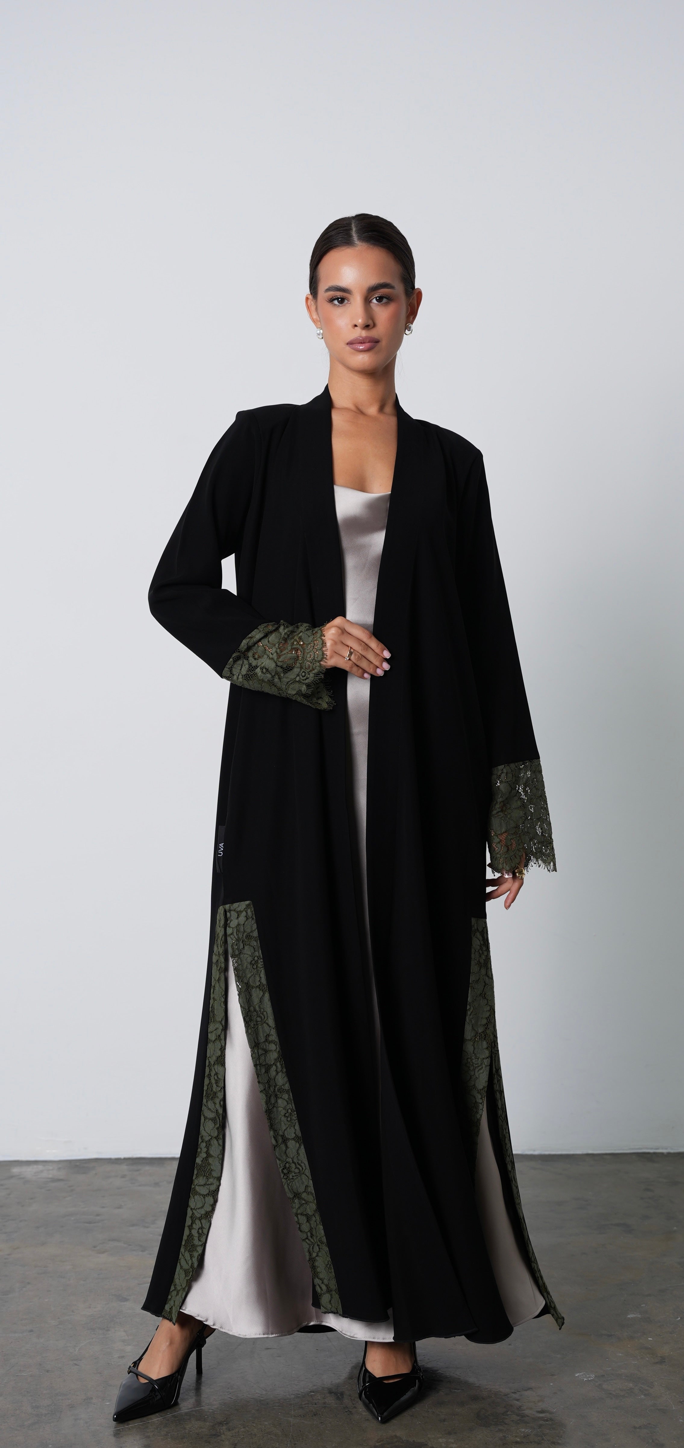 Black Crepe Abaya with Lace