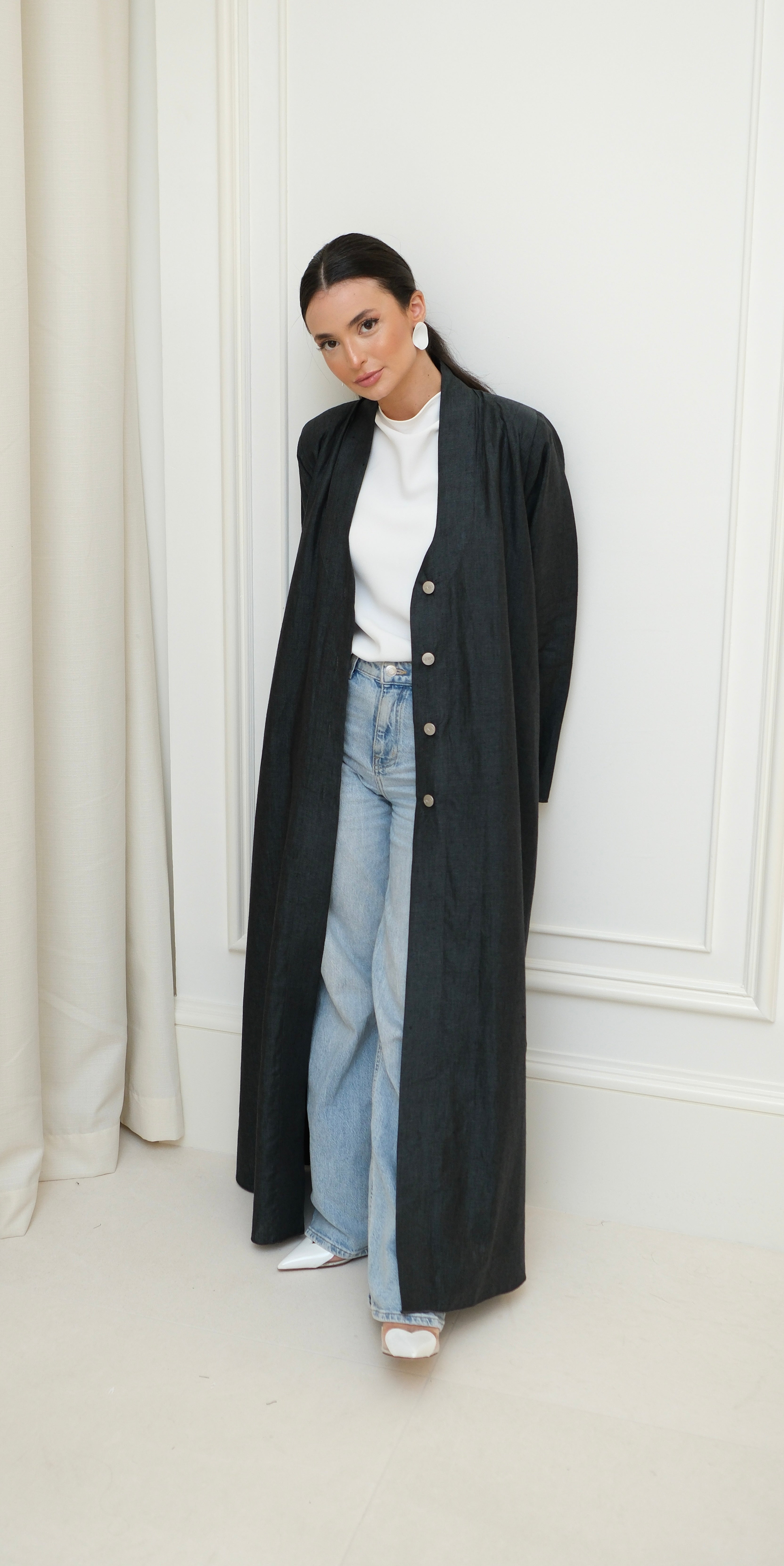 Silver Buttons Abaya