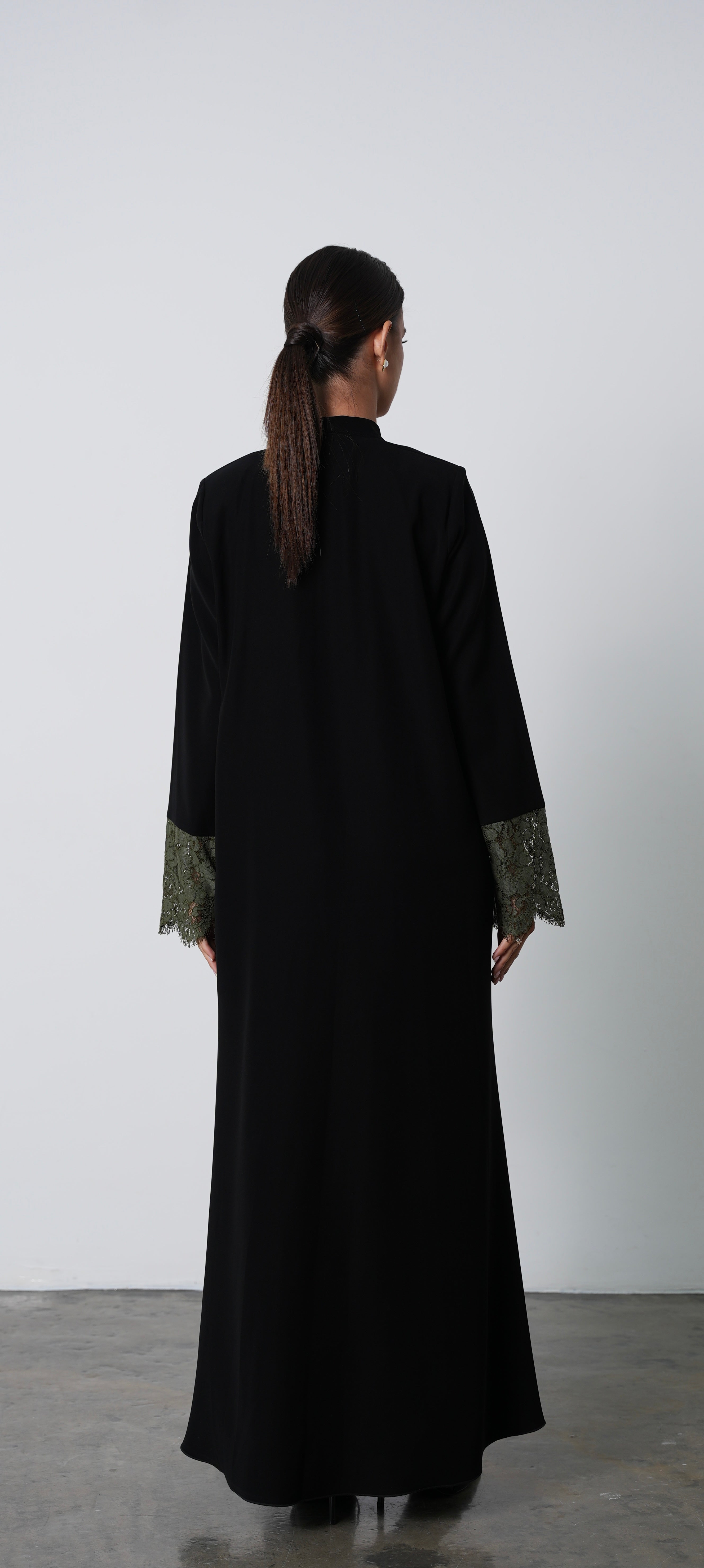 Black Crepe Abaya with Lace