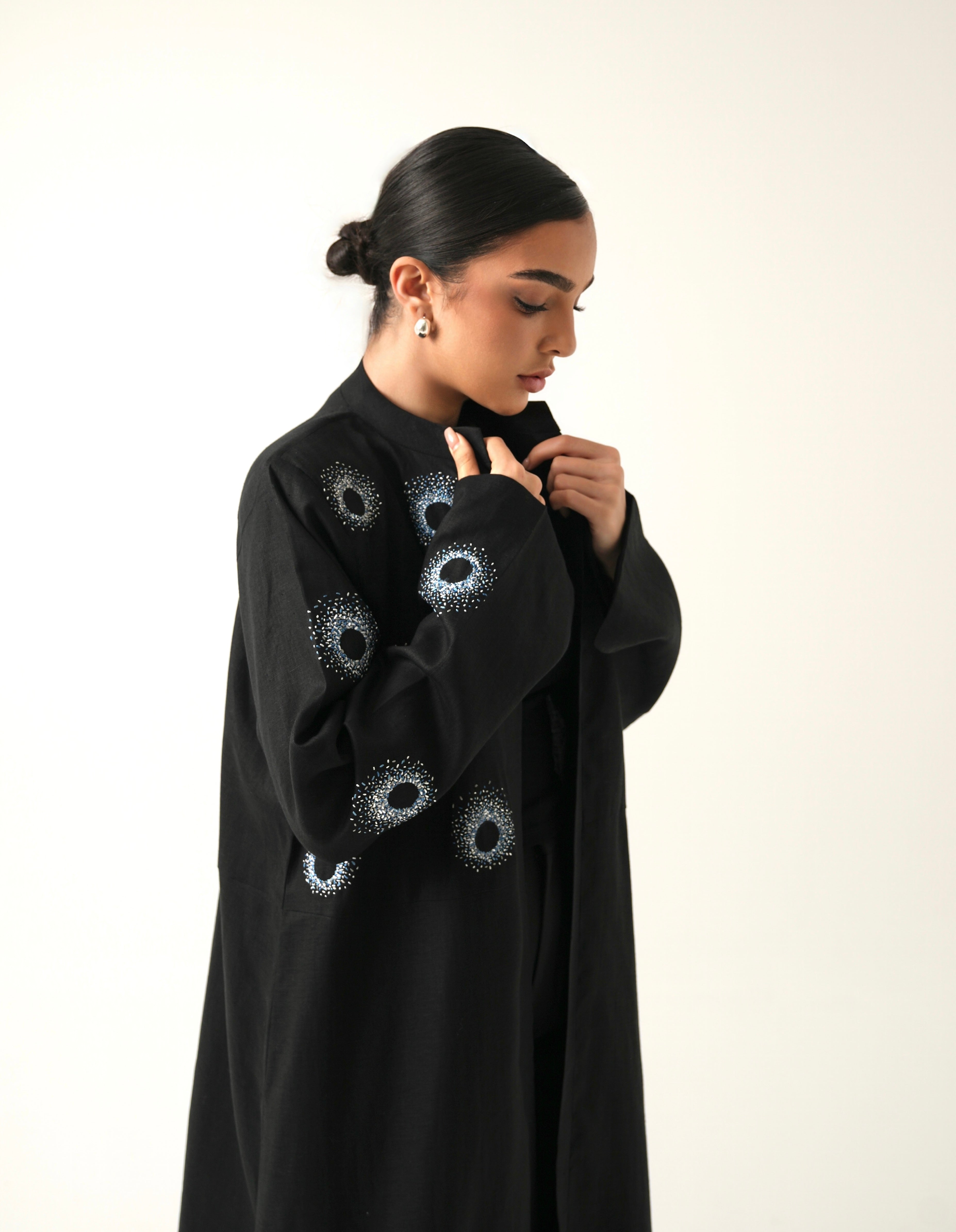 Black Abaya with Blue Embroidery